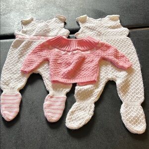 Pink and White Baby Knit Outfit Set
